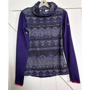 Nike‎ Pro Pullover Hyperwarm Purple Nordic Print Cowl Neck Thermal Top Women Sm